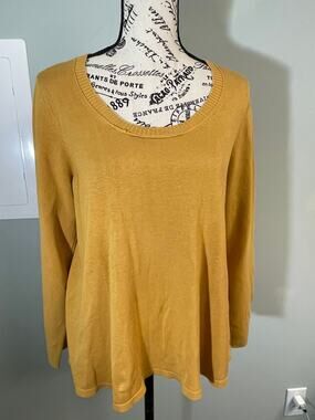 Eileen Fisher Mustard Yellow Pleated Long Sleeve Lightweight Sweater Large